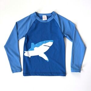 Hanna Andersson Kids Boys Swim Top UPF Rash Guard Shark L/S Blue Size 6-7 120cm